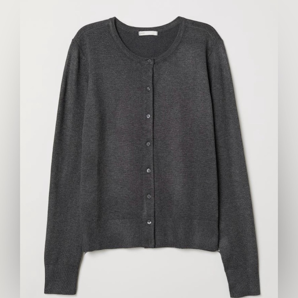 H&M Fine-knit Cardigan (Dark Grey, L)
